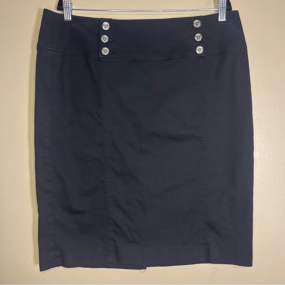 Lauren Ralph Lauren black pencil skirt with nautical-inspired silver buttons 14W - Picture 1 of 6